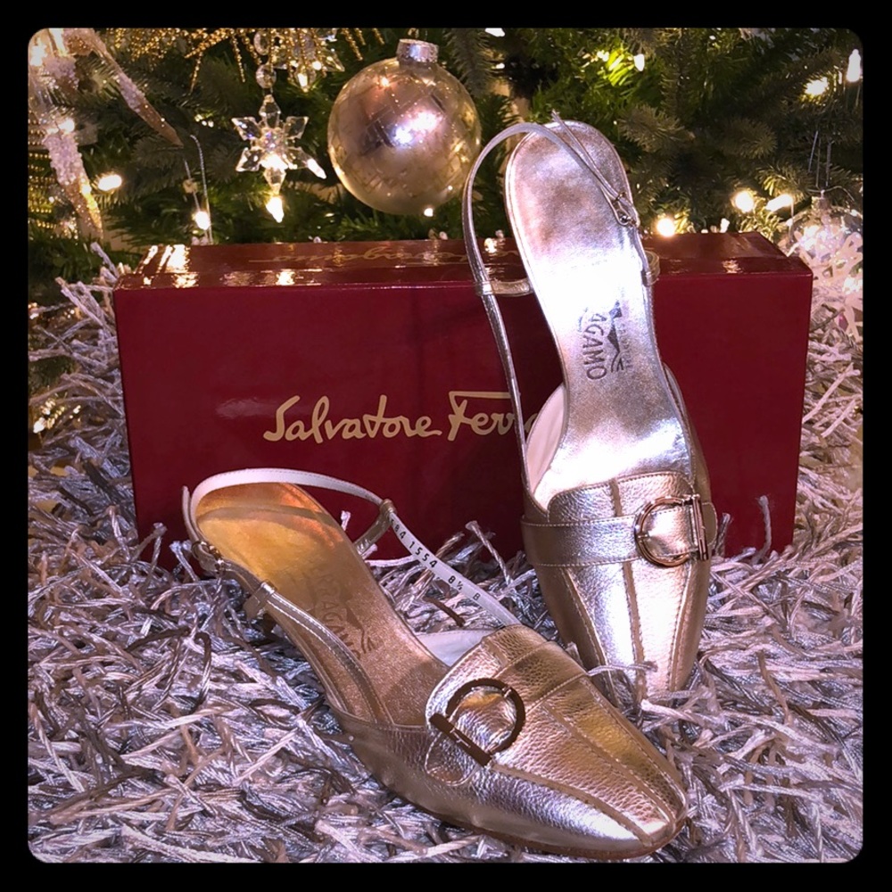 Salvatore Ferragamo Afide Sling Back Heels SZ 8.5B